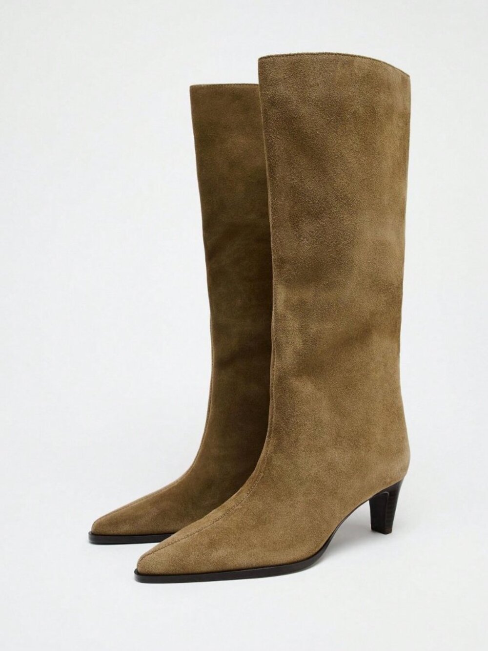 Khaki Western Women's faux Suede Kitten Heel Tall Boots,